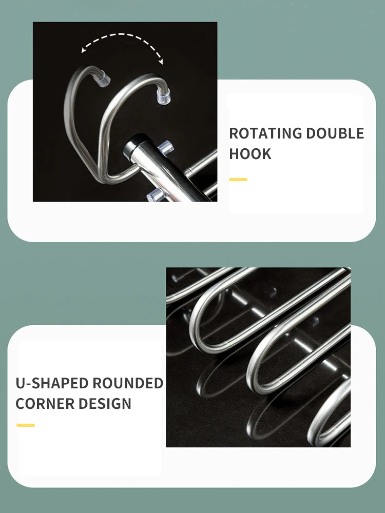 Stainless Steel Folding Pants Hanger – Multi-Layer Magic Clips & Retractable Space-Saving Organizer
