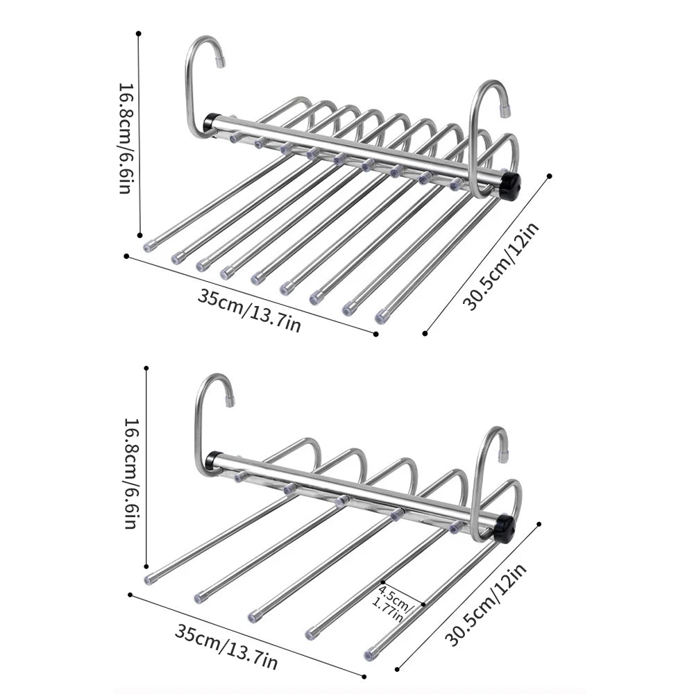 Stainless Steel Folding Pants Hanger – Multi - Layer Magic Clips & Retractable Space - Saving Organizer - DryNest™