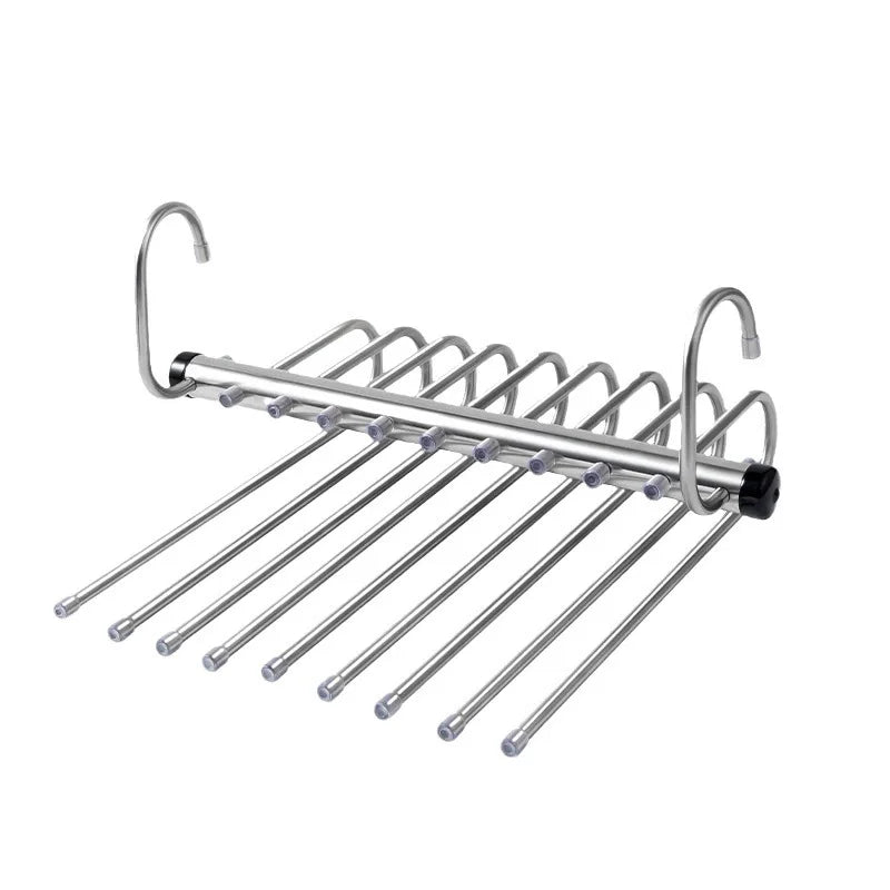 Stainless Steel Folding Pants Hanger – Multi - Layer Magic Clips & Retractable Space - Saving Organizer - DryNest™